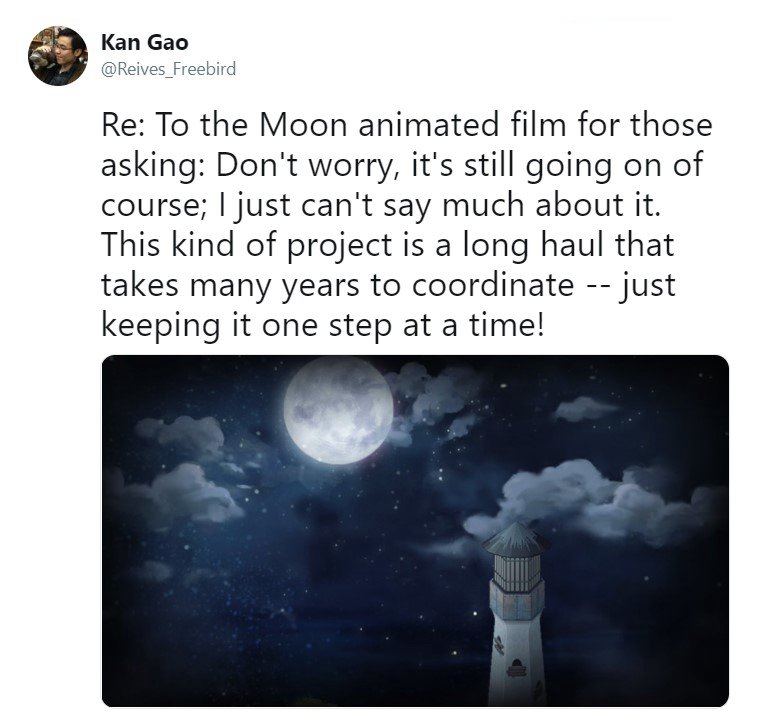 编剧高瞰在推特上公布了《去月球》的新